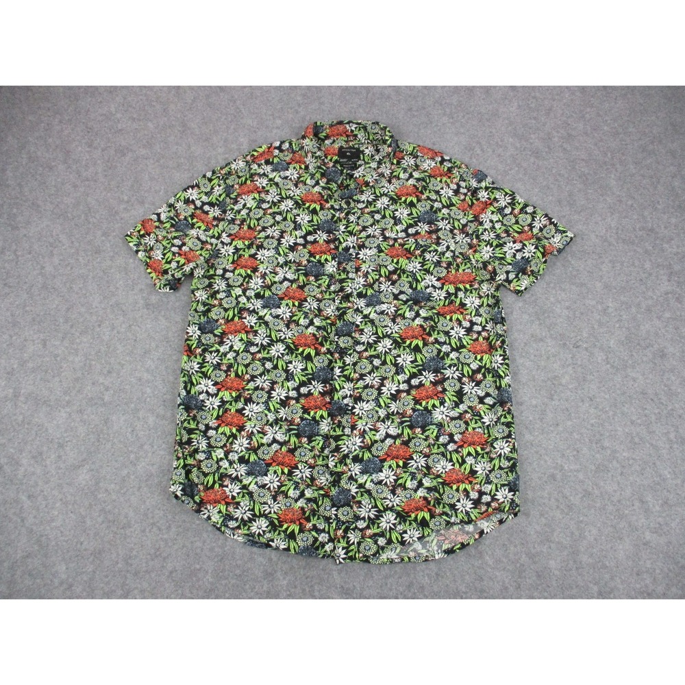 Quiksilver Shirt Mens Medium Green Floral Hawaiian Viscose Button Up Modern Fit